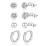 LOUMILEO Ohrstecker Silber 925 4 Paar Silber Ohrringe Damen Hypoallergen Cubic Zirkonia Ohrstecker Set ohrringe Silber 925 Stecker für mehrere Piercings