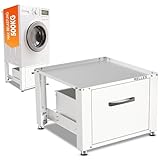 RELLES Waschmaschinen Untergestell mit Schublade, 500 kg Tragkraft, Unterbau aus Stahl, 62x62x46 cm (LxBxH), Podest für Waschmaschine und Trockner, Unter Schrank Erhöhung, Höhenverstellbare Füße