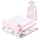 Interbaby Babytücher aus Baumwolle, 80 x 80 cm, Packung mit 3 Mullwindeln für Neugeborene, Stillen, Handtuch, Decke, bequem, weich, atmungsaktiv, Fallschirmspringer-Design, Rosa