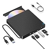 NOLYTH Externes DVD Laufwerk, CD Laufwerk Extern USB C, Externer CD/DVD Brenner Player mit 2 USB Ports SD TF Slot, Portable Externes CD Laufwerk für Laptop PC MacBook Mac Windows 11 Linux