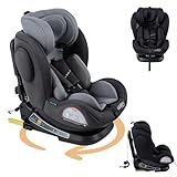 FableKids Kinderautositz mit Isofix | 360° drehbar | Autokindersitz | Autositz | Kindersitz i-Size 40-150cm | 5-Punkt-Sicherheitsgurt | 8-fach einstellbare Kopfstütze ECE R129/03 | Grau