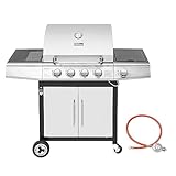 Royal Gourmet 4+1 Brenner Gasgrill Grillwagen mit automatischer Zündung,integriertem Thermometer und Unterschrank Edelstahl Brenner mit 14,5 kW Camping Gasgrill für Outdoor Barbecue Silber