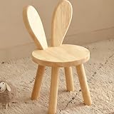 FARYODI Kinderstuhl Holz 45xØ26cm, Holz Kinderstuhl Massiv, Kinder Schuhwechselhocker Ottomane mit Hasenohren Rückenlehne, Kindergarten Kinderzimmer Stuhl für Kinder