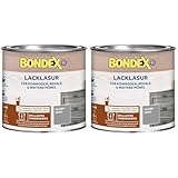 Bondex Lacklasur Silbergrau 0,375 L für 3,75m² | 2in1 - veredelt und versiegelt | Wasser- und Schmutzabweisend | Seidenglänzend | Holzlasur (Packung mit 2)