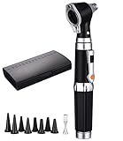 JOFLVA Otoskop, Otoskop Mit Licht, Otoskop Set, Mit Hartplastik Fall, Mit 3-Facher Vergrößerung Und 4 Speculum Tips Größe, 8 Ohrstöpseln Für Erwachsene Und Kinder Und Haustiere.(Schwarz)