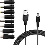 RUNCCI-YUN USB auf DC 5V Stecker Kabel,8 in 1 USB A auf Hohlstecker,DC Netzteil Adapter Kabel für Router, Mini-Lüfter, Lautsprecher und weitere 5-V-Geräte (1m, schwarz)