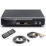 Kompakter DVD-Player für Fernseher mit SCART/HDMI/Cinch-Ausgang, Metallschale CD/DVD Player Region Free, USB-Wiedergabe & MIC* 2 Ports, 1~6 Regions Free