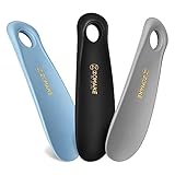 ZOMAKE Schuhlöffel Klein,Schuhanzieher Kleiner Kunststoff 19cm,Mini Schulöffel Kurz Plastik für Reise(3er Schwarz+Blau+Grau)