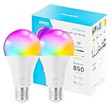 UPXNBOR Smarte Glühbirne E27, WLAN LED Lampe RGBWW Dimmbare mit 16 Millionen Farben, 850LM, Smart Home Alexa Zubehör, Kompatibel mit Alexa & Google Assistant, 2.4GHz, 2 Stück