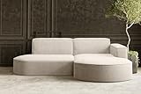 Kaiser Möbel, Ecksofa, Sofa Modena Studio Parma, Modern Design Couch, Polsterecke, Freistehend Sofa Wohnzimmer -Stoff Dicker Cord Poso Beige Rechts