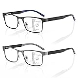 Amorays 2 Pack Gleitsichtbrille Progressive Multifokus Lesebrille Herren Metall Anti-Blaulicht Lesebrillen mit Federscharniere 8003(Schwarz&Grau，+2.00