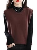 LIUYUYOUGO Strickweste Damen Ärmellos Damen Strickweste Mit Rundhalsausschnitt Ärmellos Tanktop Lässig Locker Gestrickt Herbst/Winter Stylisch Einfarbig Basic Pullunder Kaffee Größe M