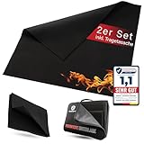 Skraft FEUERFESTE UNTERLAGE - 1x1m + 30x30cm - 2er Set INKL. Aufbewahrungstasche - Hitzebeständige Feuerschutzmatte bis 982°C - Hitzeschutzmatte für Grillunterlage - Brandschutzmatte für In- / Outdoor