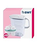 BWT Wasserfilter AQUAlizer 2,6L + 12 Zink Filterkartuschen | Wasserfilter Trinkwasser | Filtert Kalk, Chlor, Blei & Kupfer | Jahrespaket | Mit Zink & Magnesium