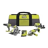 RYOBI 18V ONE+ 8-tlg. Akku-Combo-Kit RCK184O-242SZL, Schlagbohrschrauber, Winkelschleifer, Handkreissäge, Delta-Vibrationsschleifer, 2x Akkus (4,0Ah & 2,0Ah), Ladegerät, Werkzeugtasche