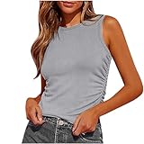 Sommer Strick Tank Top Damen Ribbed Elegant Ärmellose Rundhals Einfarbig Tank Top Weste Lässiges Lose Blusentop Locker Oberteile Shirt Casual Tanktops Frauen Sport Crop Tops für Damen