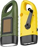 HENGBIRD Handkurbel Wiederaufladbare Taschenlampe LED Taschenlampe, 2 Stück Solar LED Taschenlampe Kurbeltaschenlampe, Wasserdicht Torch Light Notlicht Freien Tragbar Camping Lampen (Gelb und Grün)