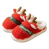 Hausschuhe Damen Plüsch Weihnachten Flache Hüttenschuhe Cozy Slippers Unisex Frauen Hausschuhe Indoor Memory Foam Kaschmir Baumwollmischung Gestrickt Autumn Winter Anti-Rutsch