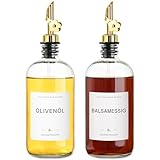 gmisun Ölflasche, 2x500ml Ölflasche Essig und Ölflaschen Set mit Ausgießer für Küche, Olivenöl Flasche aus Glasmit Etiketten, Essigspender mit Dosierer, Spender für Sirup für die Küche