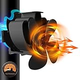 Magnetisch Kaminventilator 4 Flügel Ofenventilator Ohne Strom Leiser Kaminlüfter für Kamin/Ofen/Holz/Ofenrohr Mit 2pcs Magnete & Ersatzring & Temperaturbalken