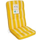 Herlag Hochlehner-Polsterauflage Tilly 123x50x7cm - Stuhlauflage Blockstreifen 7cm - Auflage Hochlehner-Gartenstuhl - Deluxe-Serie extra hoher Komfort - Öko Tex 100 - Gelb-Gestreift