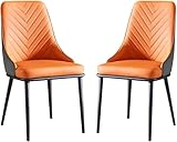 AJKKYFBI Esszimmerstuhl aus PU-Leder, mit ergonomischer Rückenlehne und Metallbeinen, für Theke, Lounge, Wohnzimmer, Empfangsstuhl, Orange, 2 Stück