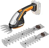 WORX WG801E.9 - Akku Gras- und Strauchschere 20V PowerShare, 3-in-1 Schere mit verschiedenen Messer Aufsätzen – 20 cm Schere, 12 cm Strauchtrimmer, 10 cm Grasmesser – ohne Akku und Ladegerät