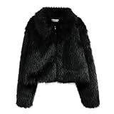 Amazhiyu Pelzmantel Damen, Felljacke Kunstfell Jacke Kunstpelz Mantel Pelzjacke, Kurz Plüschmantel Wintermantel Jacken, Faux Fur Coat Mit Reißverschluss und Pockets, Schwarz, M