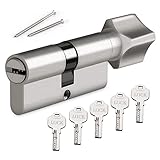 Hengsong Knaufzylinder Schließzylinder mit Knauf Zylinder,Türzylinder 35/35 inkl. 5 Schlüssel Metallsilber-Knaufzylinder, aus Zinklegierung