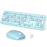 Dilter Kabellose Tastatur und Maus, 2,4 G, schlank, volle Größe, Büro-Tastatur und Maus für PC, Computer, Desktop, Laptops, Windows (Blau / Bunt)