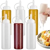 YOUYIKE 250ml Plastik Quetschflasche,6 Stück Squeeze Flasche aus Kunststoff, Liquid-Flaschen mit Auslaufsicher Tip Cap & Messungen, Aufbewahrungsbehälter für Ketchup,Senf,Mayo,Soßen,Olivenöl