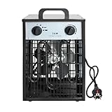 FIVMEN 3KW Heizlüfter Elektroheizung mit 4 Heizstufen Elektroheizer Bauheizer mit Integriertem Thermostat Elektrische Heizung Heater für Räume 10-30 m³, Schwarz