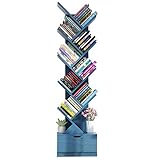 Bücherregal Baum-Bücherregal mit Schublade, rustikales blaues Bücherregal mit 10 Regalen, Schreibtisch-Bücherregal, Aufbewahrungsregal for CDs, Filme, Bücher für Wohnzimmer, Schlafzimmer, Büro