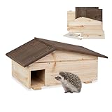 Relaxdays Igelhaus, Holz, Igelhotel mit Boden, 2 Kammern, Winterquartier für Igel, Garten, HBT: 24x46x33,5 cm, Natur