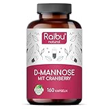 Raibu D-Mannose Kapseln mit Cranberry - 2100 mg D Mannose pro Tagesdosis - 160 Kapseln hochdosiert - Vegan, natürlich, rein & ohne Zusätze in Deutschland produziert & laborgeprüft