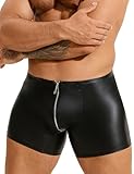 ohyeahlady Latex Boxershorts für Herren Sexy mit Reißverschluss Wetlook Männer Gay Unterwäsche Große Größen Dessous Reizwäsche Hole Elastizität Unterhosen Gummi Shorts Boxer Briefs Schwarz L