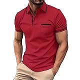 Yowablo Poloshirt Herren Poloshirt mit Stehkragen Herrenmode Frühjahr und Sommer, lässig, kurzärmelig, Knöpfe, kurzärmelig, T-Shirt-Oberteile Poloshirts (Red-A, S)