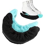 jiawaggag 2 Paare kufenschoner schoner für Schlittschuhe Eishockey elastische für Damen Herren schlittschuh zubehör mit verstärkter Laufschiene Schlittschuh Soakers frottee Größe L Blau Schwarz