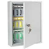 HMF 13542-07 Schlüsselschrank Schlüsselkasten 42 Haken verstellbare Hakenleisten, 35,0 x 27,0 x 8,0 cm, lichtgrau