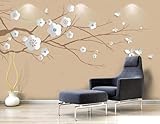 Tzxztt Retro Äste Weiß Blumen Schmetterlinge Moderne 3D Tapete Hochwertige Strukturierte Seide Neutrale Material Ideal Für Wohnzimmer Schlafzimmer-350cm×256cm