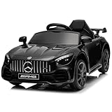 LALAHO Kinder Elektroauto Mercedes Benz AMG GTR mit 12V Kinderauto Elektrisch 2,4G-Fernbedienung, Elektrofahrzeuge 2-türig (Schwarz)