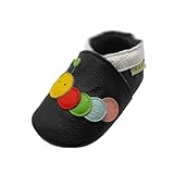 SAYOYO Weiche Leder Krabbelschuhe Baby Lauflernschuhe Jungen rutschfeste Babyhausschuhe Mädchen Kleinkind Lederschuhe, 12-18 Monate, Schwarz Caterpillar