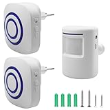 Kabellose Durchgangsalarm, Ladenglocke Funkalarmanlage mit 2 Elektronischem Plug-in-Empfänger, 1 PIR-Bewegungssensor-Detektor, Durchgangsmelder, Türklingel Funkalarmanlage mit Bewegungsmelder