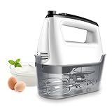 Handmixer Elektrisch Handrührgerät 6 Stufen Plus Turbo Kein Spritzen Mixer Handrührer mit Aufbewahrungskiste,5*Edelstahl Zubehör, Weiß/Schwarz 400W Leiser Motor