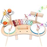 9 In 1 Kinder-Schlagzeug aus Holz, Kleinkinder Holz Xylophon Musikinstrumente, Pädagogisches Xylophon-Schlagzeug für Kinders, Festival und Geburtstagsgeschenke für Kinder von 3–6 Jahren