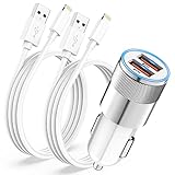 Zigarettenanzünder USB Auto Adapter,2.4A Auto Ladegerät mit 2X iPhone Ladekabel [Apple MFi Zertifiziert],Kfz Ladegerät Ladeadapter USB Zigarettenanzünder Stecker für iPhone 14 13 12 11 Pro Max/X/8/7/6