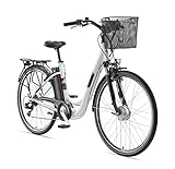 TELEFUNKEN E-Bike Elektrofahrrad Alu 28 Zoll mit 7-Gang Shimano Kettenschaltung, Pedelec Citybike leicht mit Fahrradkorb, 250W und 10,4Ah, 36V Sitzrohrakku, RC822 Multitalent