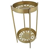 ifundom Pflanzenständer aus Eisen Doppellagiges Blumenregal für Innen und Balkon Bodenblumenständer mit Goldfarbenem Rahmen Multifunktionales Aufbewahrungsregal