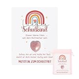 ZHERIKAH Glückssteine für Kinder, Mutstein für Kinder Einschulung, Glücksbringer Mutmacher Schulanfang Geschenke zur Einschulung Set Mit Grußkarte & Stoffbeutel Klein, Leicht zu Tragen