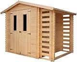 TIMBELA Gartenhaus Holz Mit Brennholzschuppen M386C - Geräteschuppen Holz B272xL206xH218 cm/ 3,53 + 0,97 m2 Lagerschuppen - Fahrradgarage Holz Wasserfestes Dach